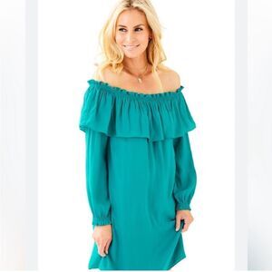 Lily Pulitzer Dee Dee Dress off the shoulder in malachite size M long sleeve